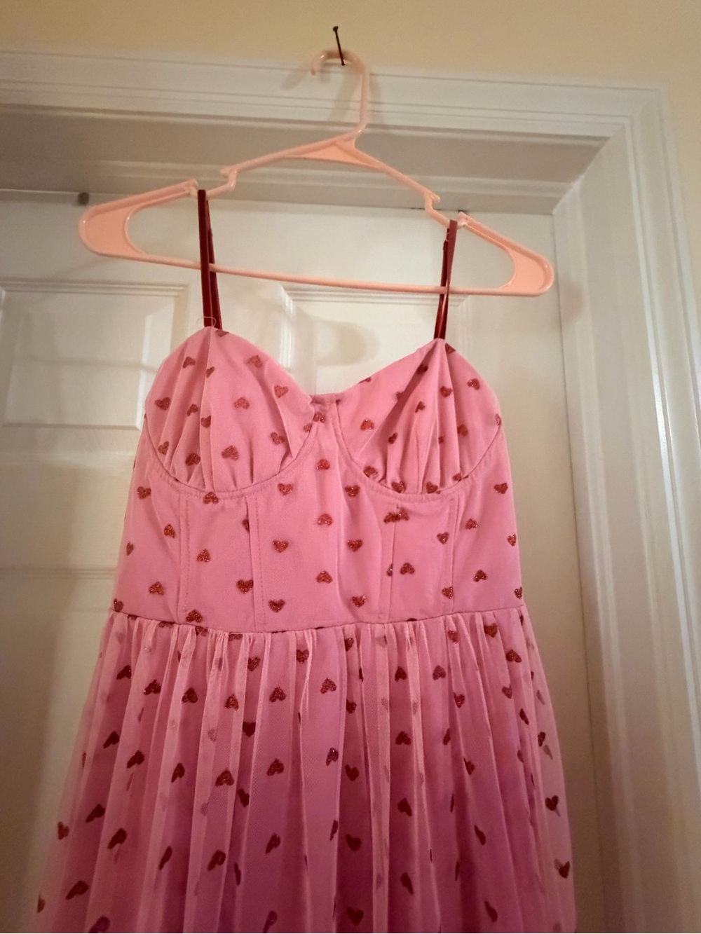 Betsey Johnson Metallic Heart Print Mesh Midi Dress - Picture 4 of 6